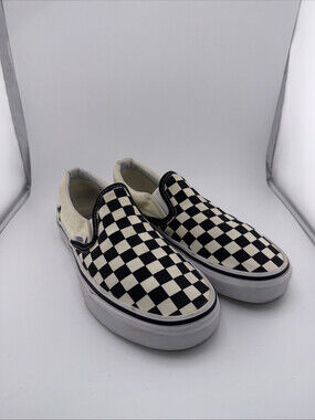 Vans Classic Canvas Black White CheckerBoard Slip On Shoes Women 5.5 Men’s 4